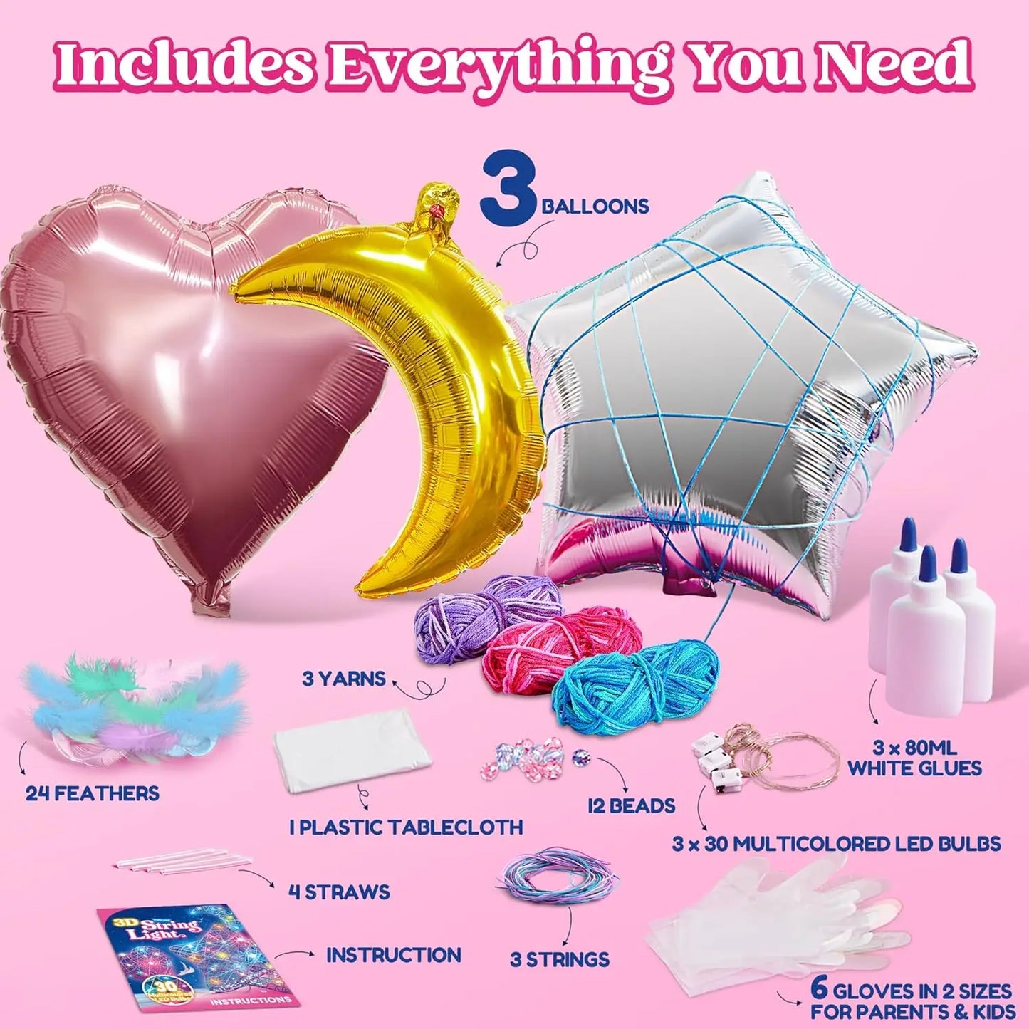 Joyfy 3D String Art Kit Light Up With 30 Multicolor LED Bulbs