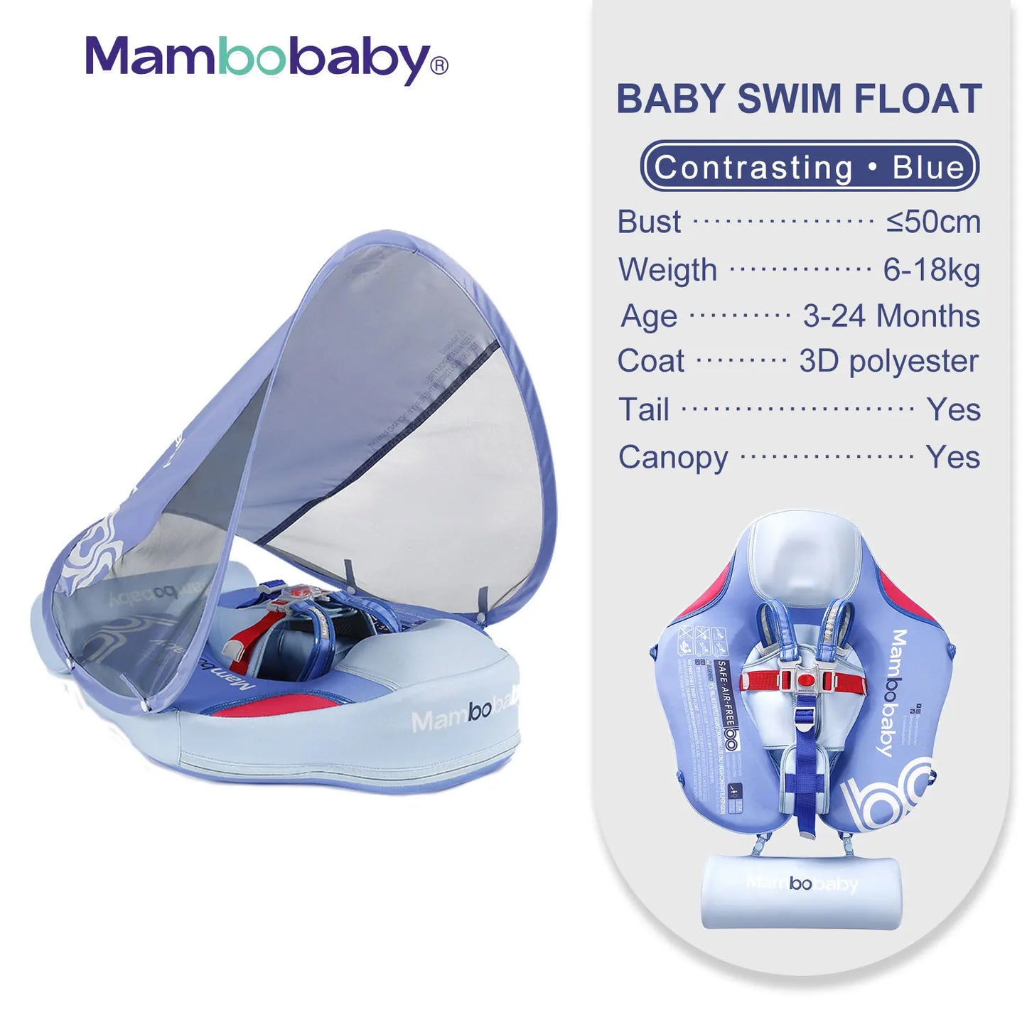 Mambobaby Baby Float With Sunshade Canopy And Crotch Strap