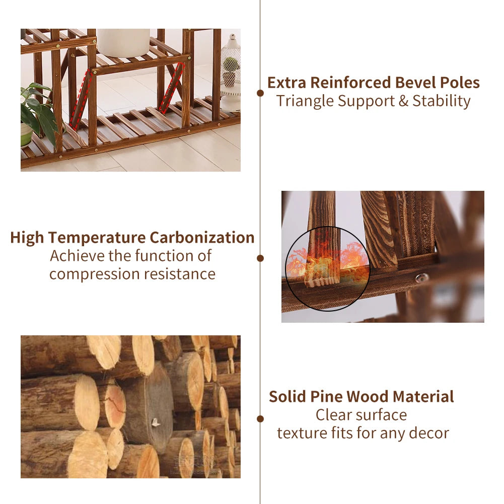 Wisfor Wooden Plant Shelf Multi Tier Indoor Outdoor Display