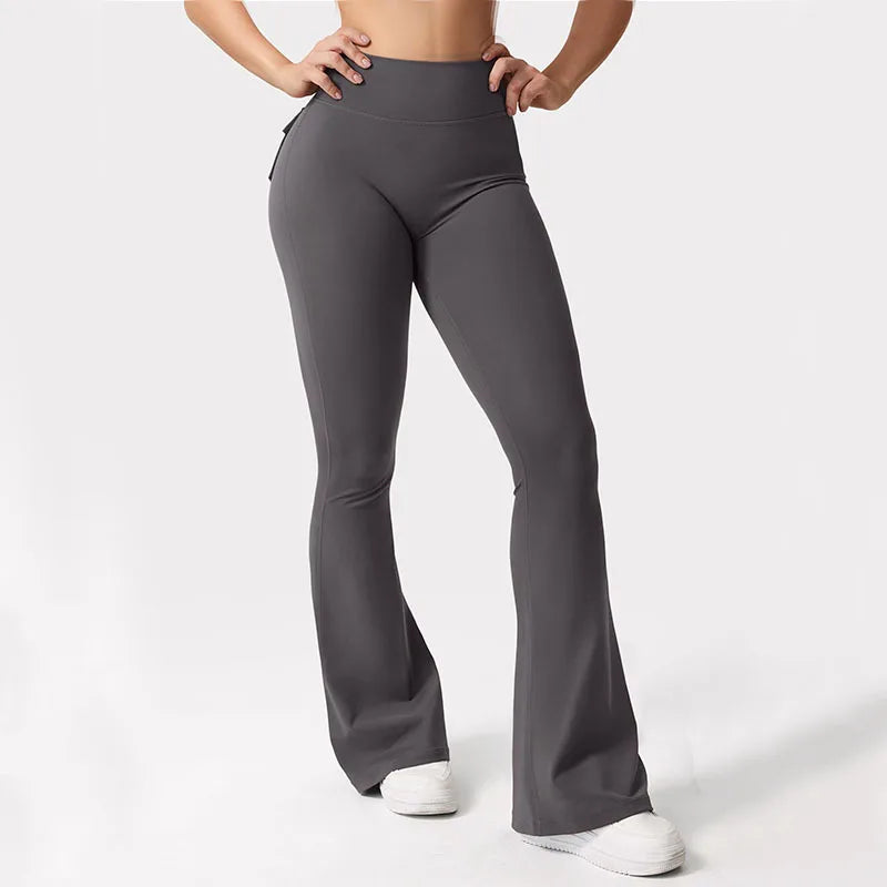 Womens Yoga Flare Trousers High Waist Tummy Control Pockets
