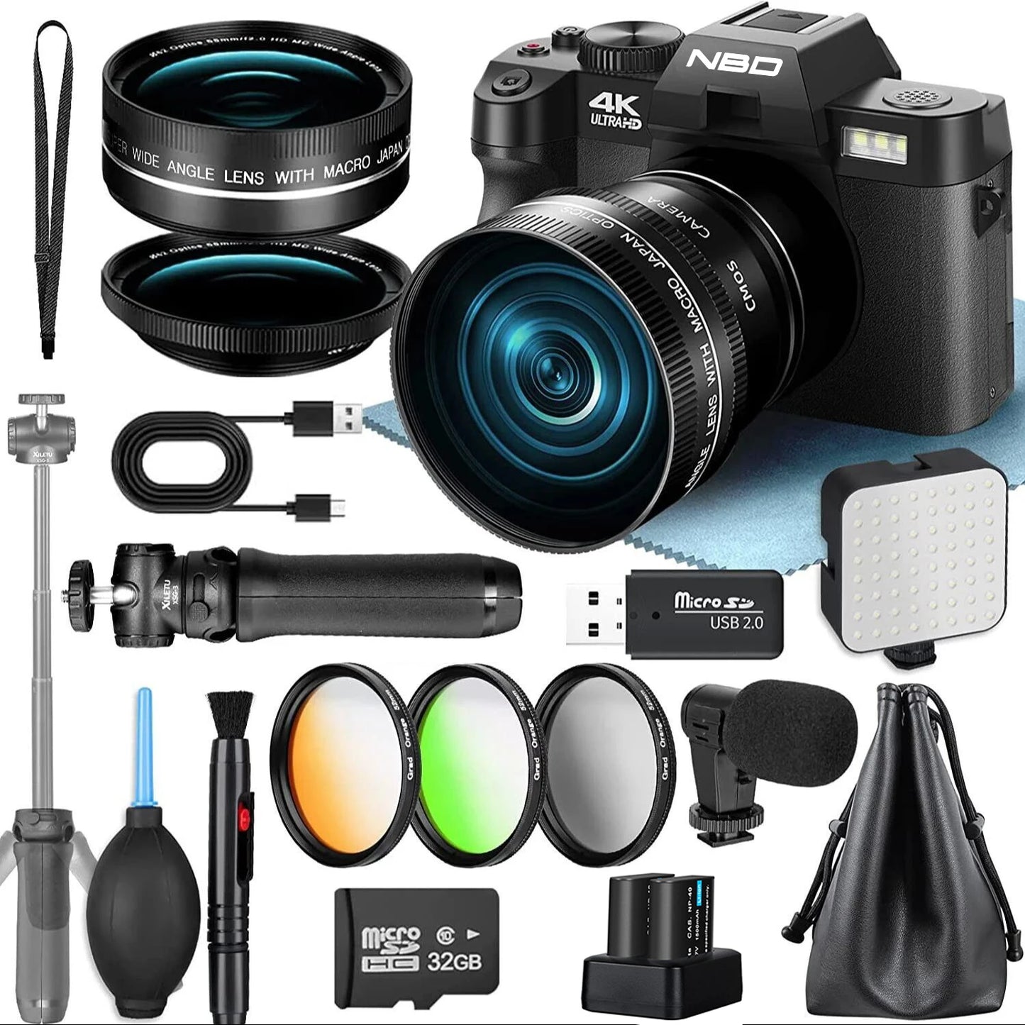 NBD 4K Digital Camera With Microphone 3-Color Filter Wide-Angle Macro Lens