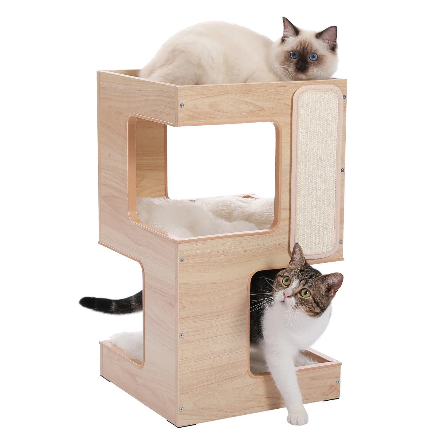 PAWZ Road Wood Cat Condo Bed With Removable Mats Scratcher