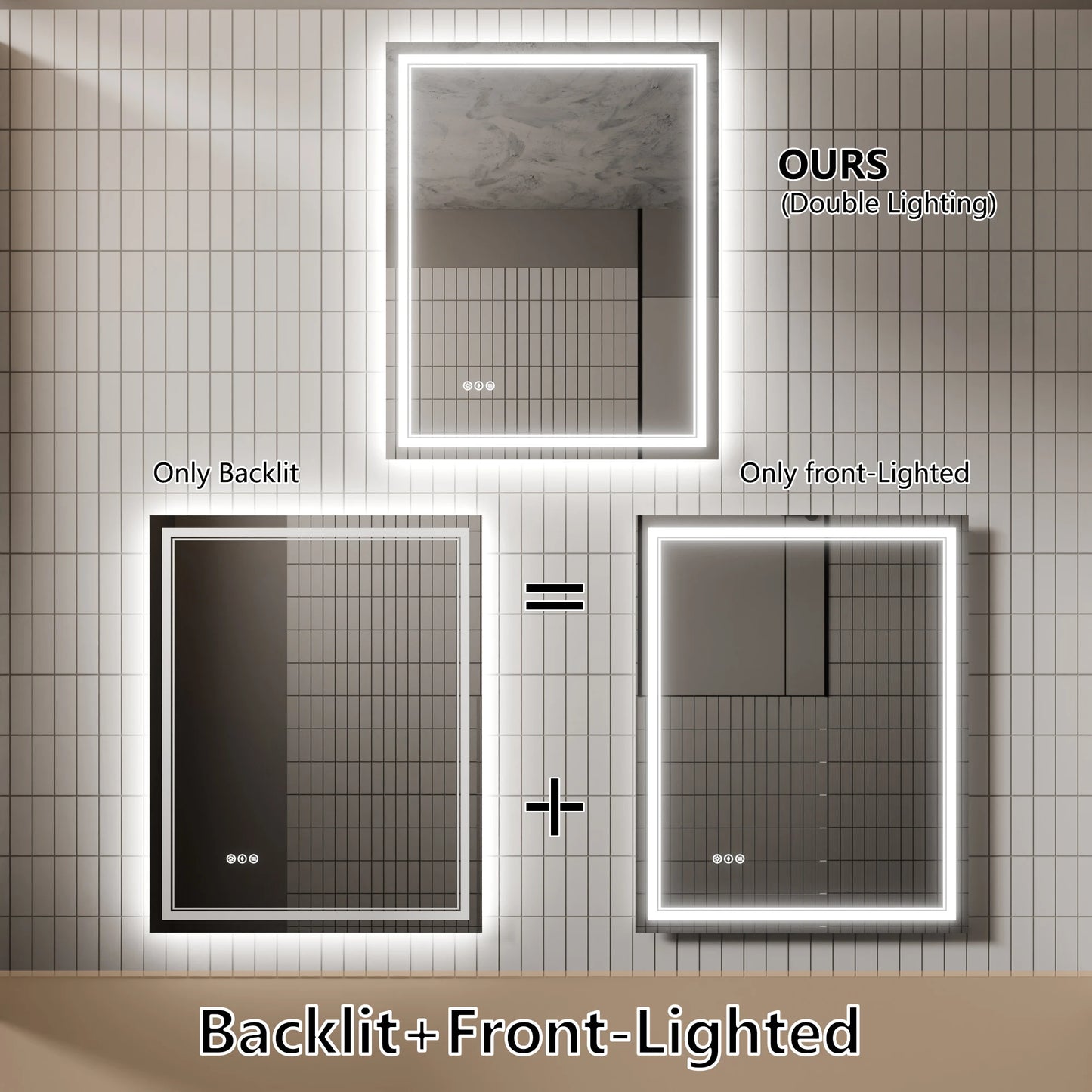 Vanity Mirror With Light Backlit Frontlit Vertical Or Horizontal Mount