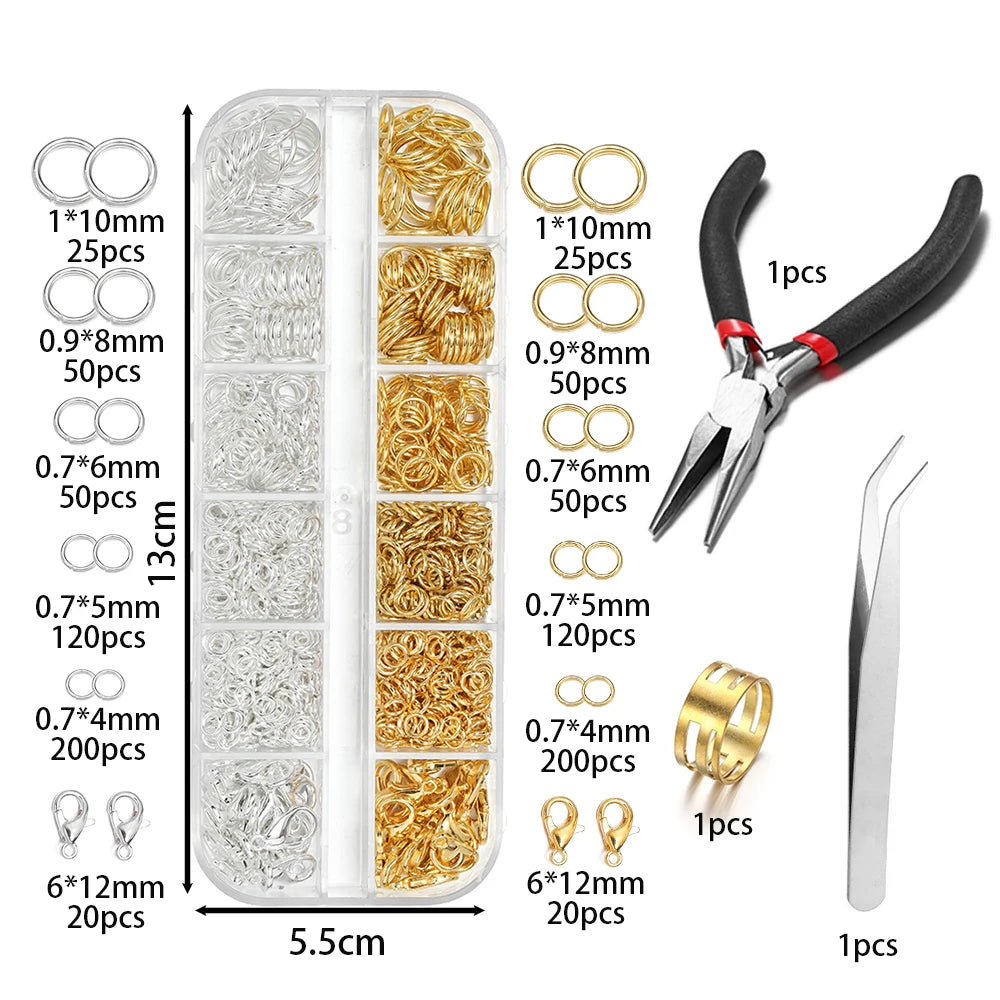 AGCFABS 930Pcs Jewelry Findings Kit With Lobster Clasps Pliers Tweezers