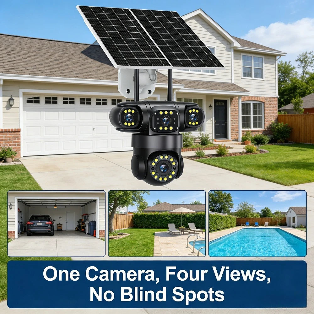 DFITO Solar Security Camera Dual Lens 4MP WiFi Night Vision