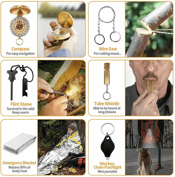 Outdoor 14-In-1 Emergency Survival Kit For Camping And Hiking