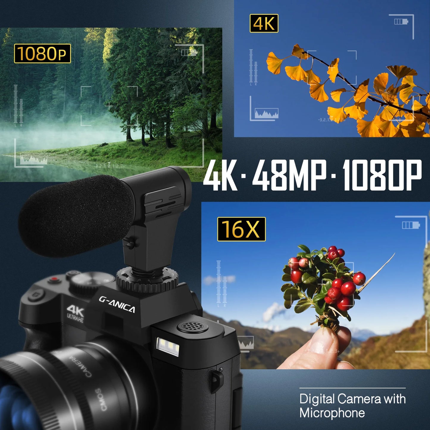 NBD 4K Digital Camera With Microphone 3-Color Filter Wide-Angle Macro Lens