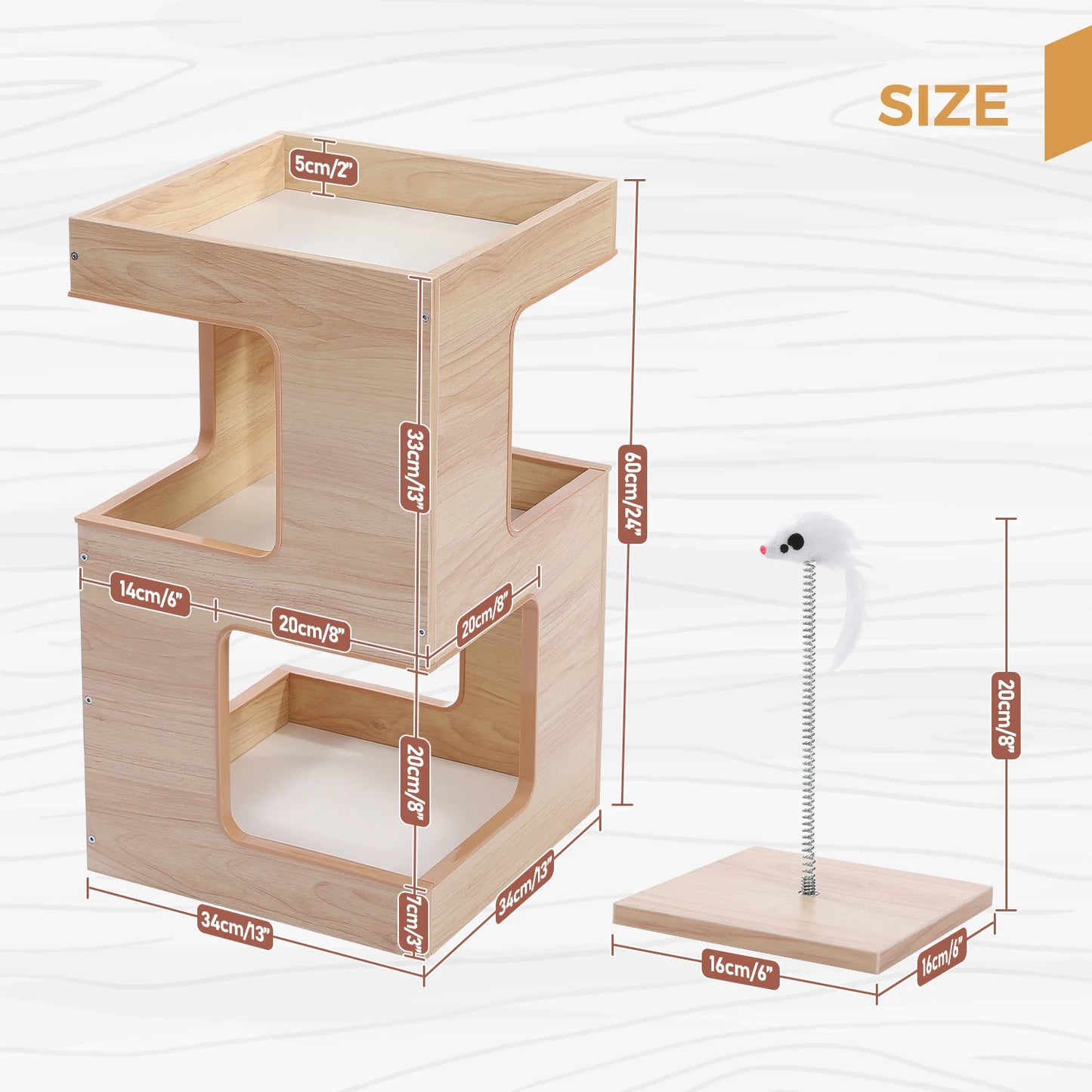 PAWZ Road Wood Cat Condo Bed With Removable Mats Scratcher