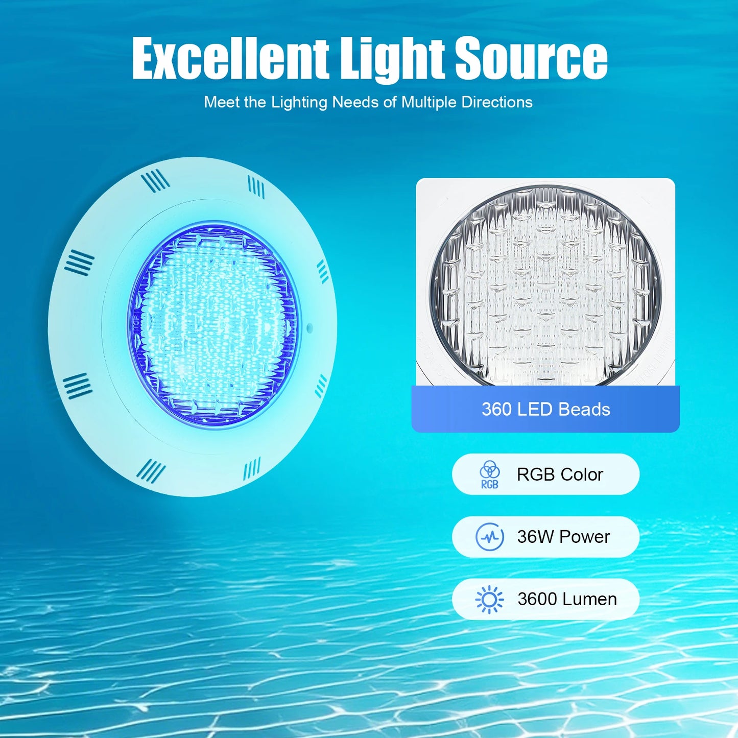 RGB LED Pool Light IP68 Remote Control 45W 460/360 LEDs