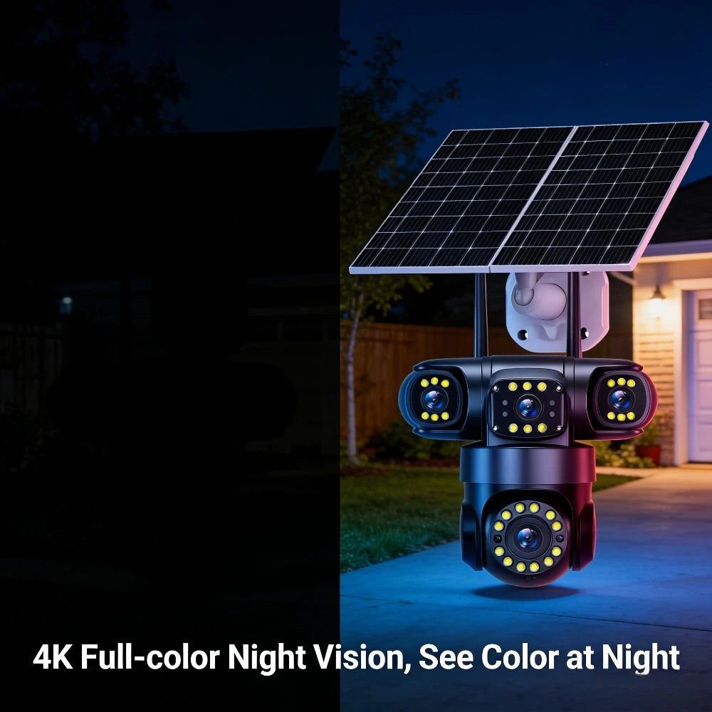 DFITO Solar Security Camera Dual Lens 4MP WiFi Night Vision