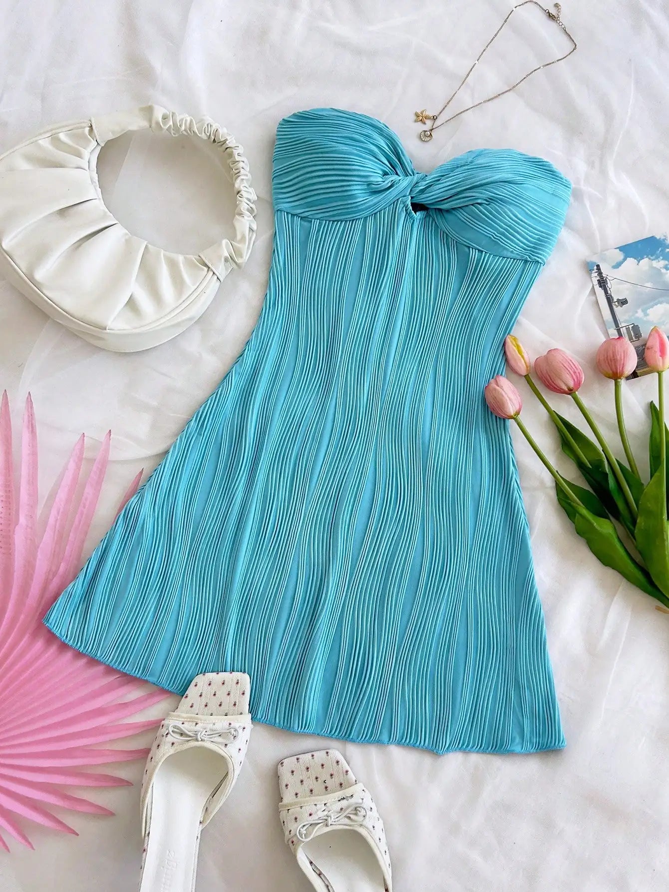 Pleated Elegant Strapless Twist Knot A-Line Mini Dress