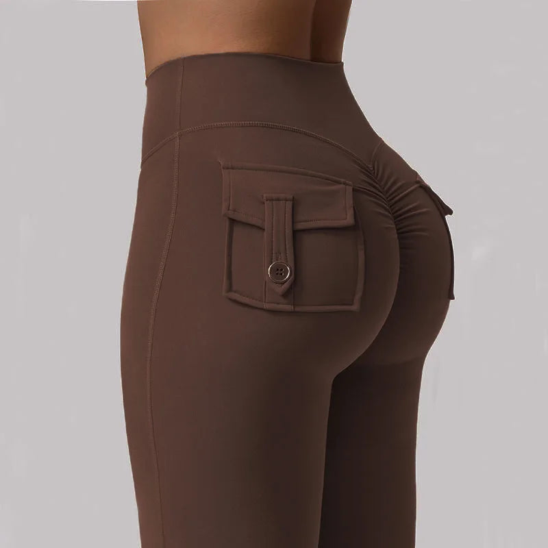 Womens Yoga Flare Trousers High Waist Tummy Control Pockets