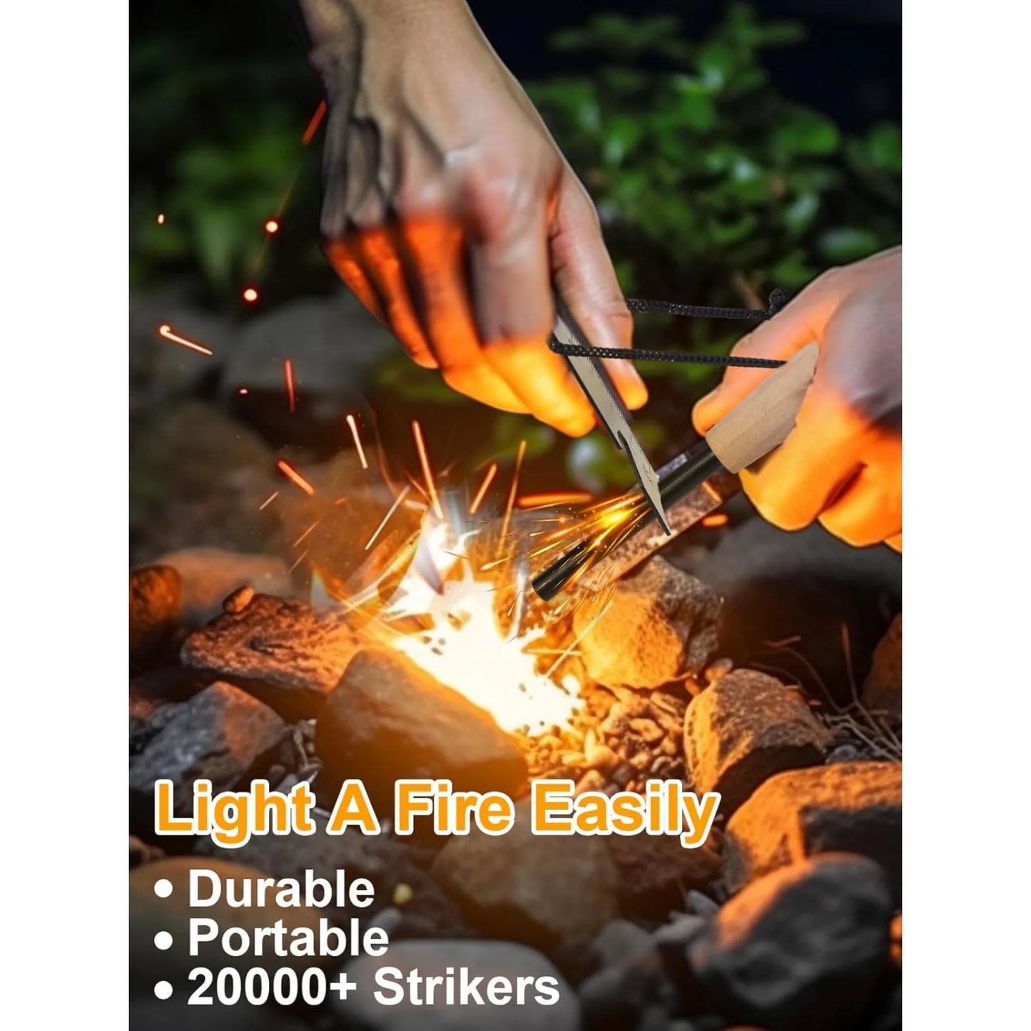 Survival Fire Starter Kit With Magnesium Rod Hemp Rope Bag