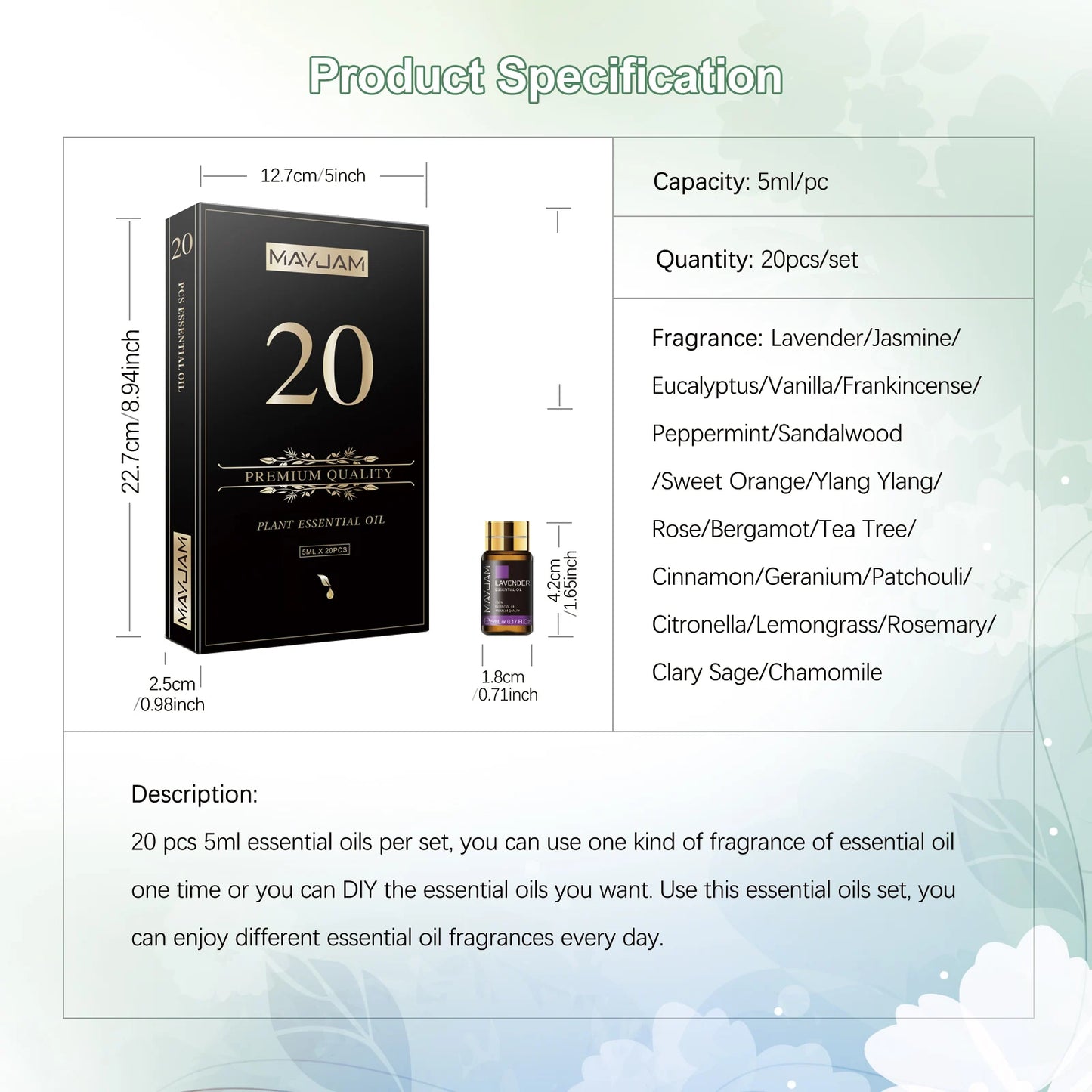 MAYJAM 20 Bottle Essential Oils Kit Set Assorted Scents