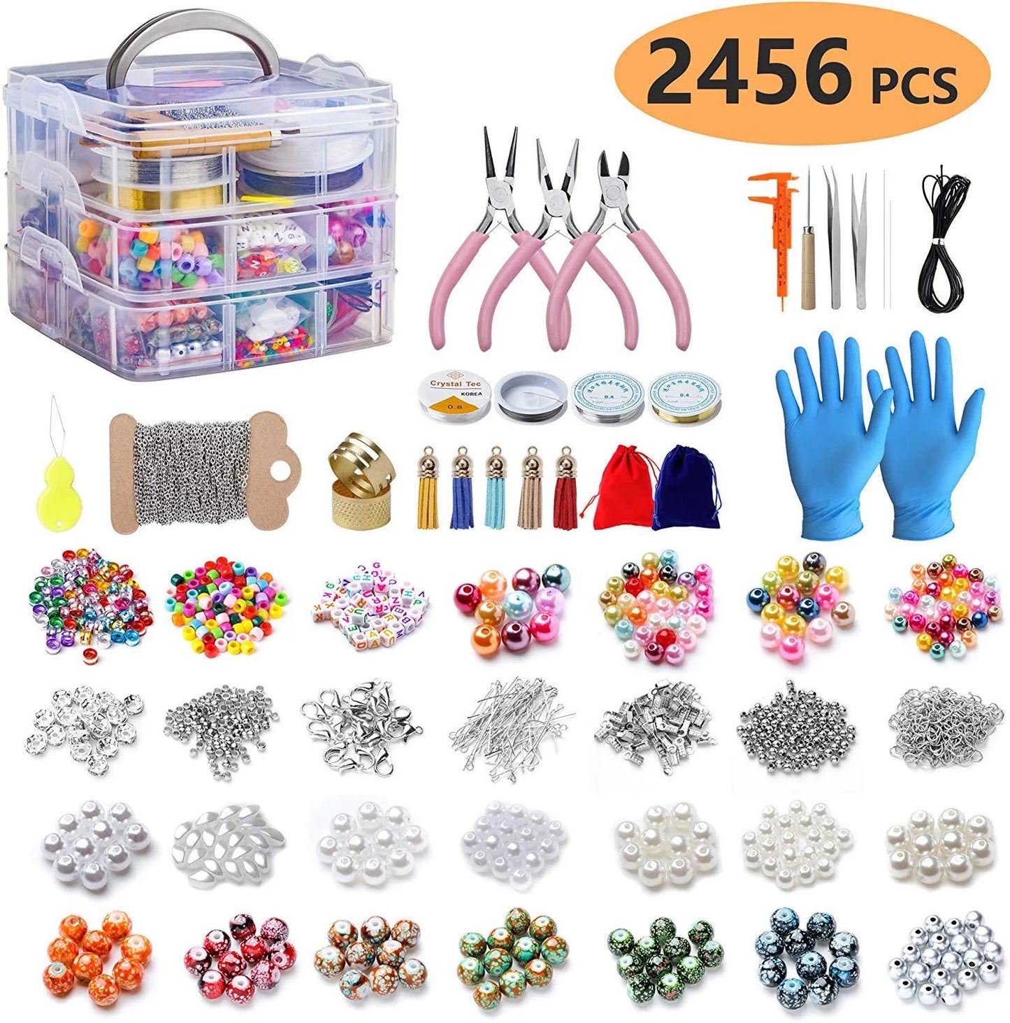2456-Piece Deluxe Diy Bead Jewelry Making Kit With Beads And Findings