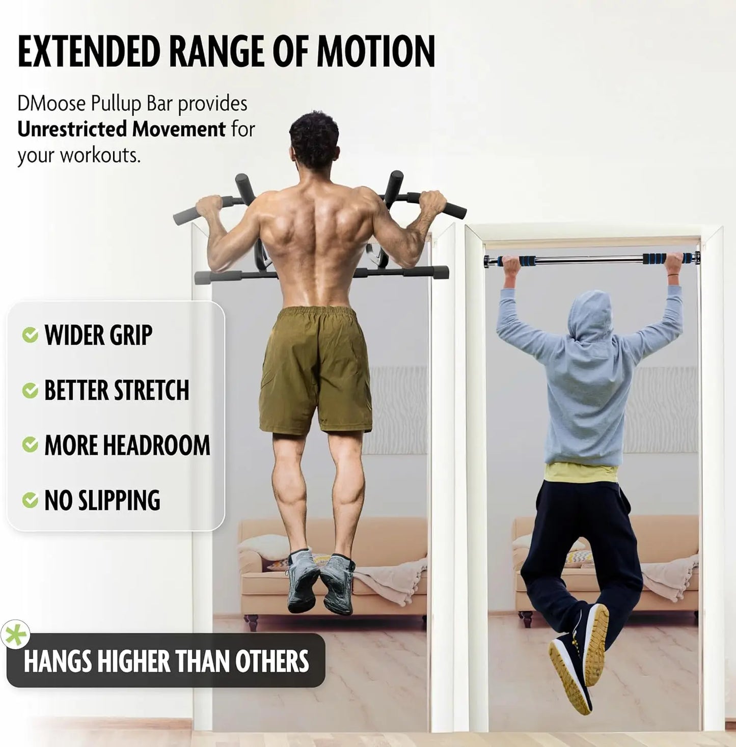 Doorway Pull Up Bar, No Screws Or Slipping, Multi Grip