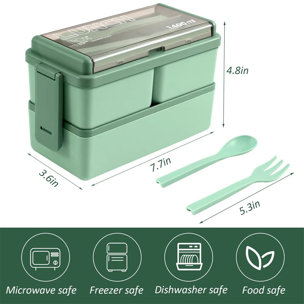 Double Layer Kids Lunch Box With Fork And Spoon Microwave