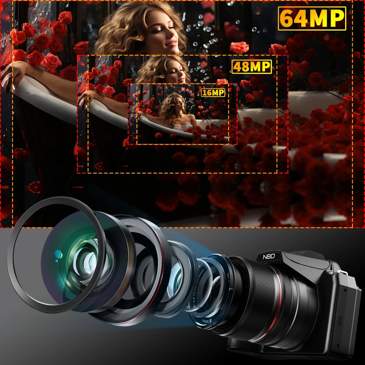 NBD 5K 64MP Digital Camera With 16X Optical Zoom WiFi