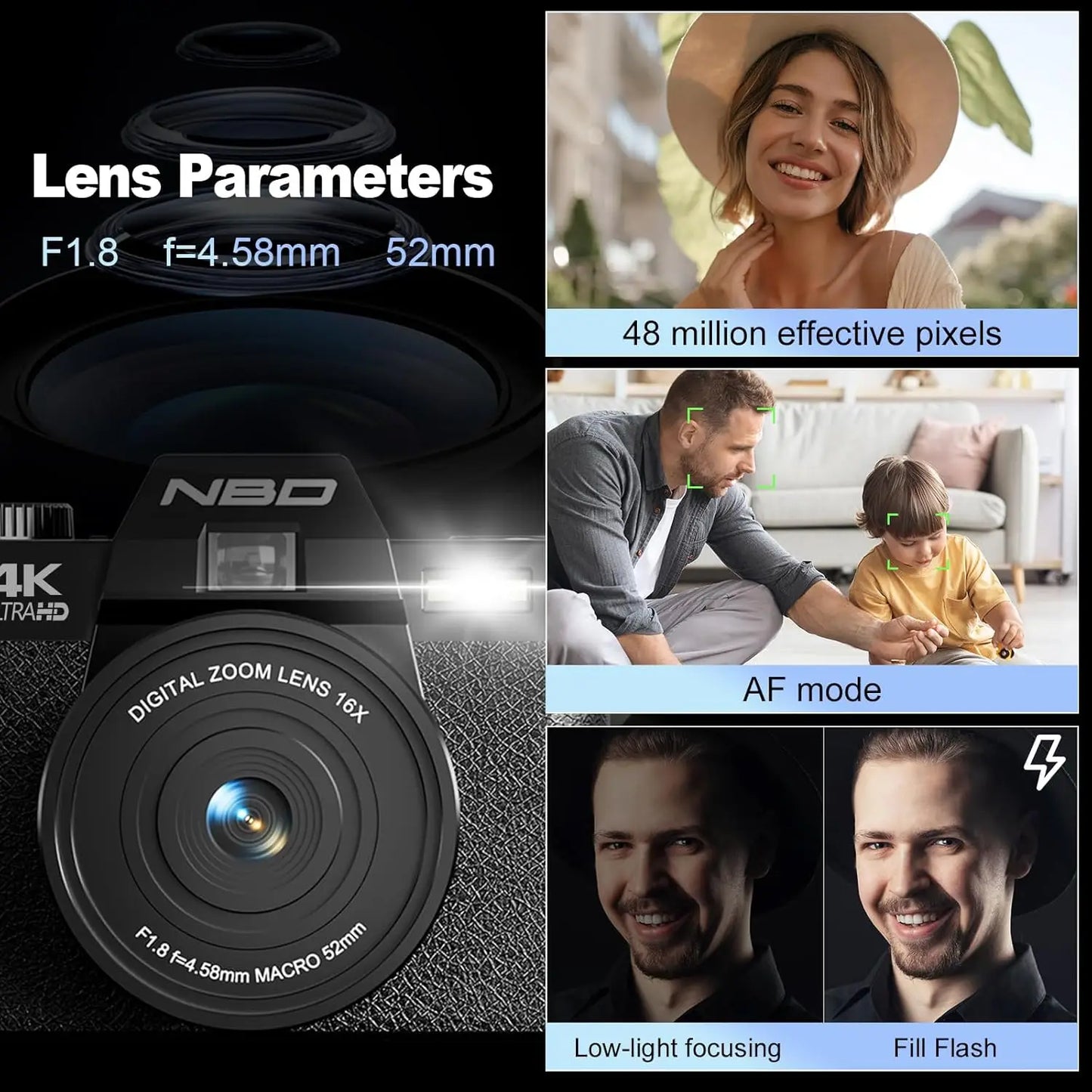 NBD 4K Digital Camera For Photography With 48MP 16X Zoom