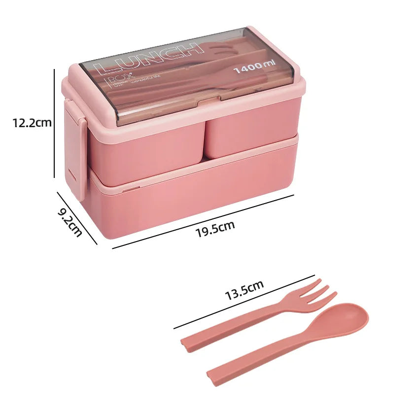 Double Layer Kids Lunch Box With Fork And Spoon Microwave