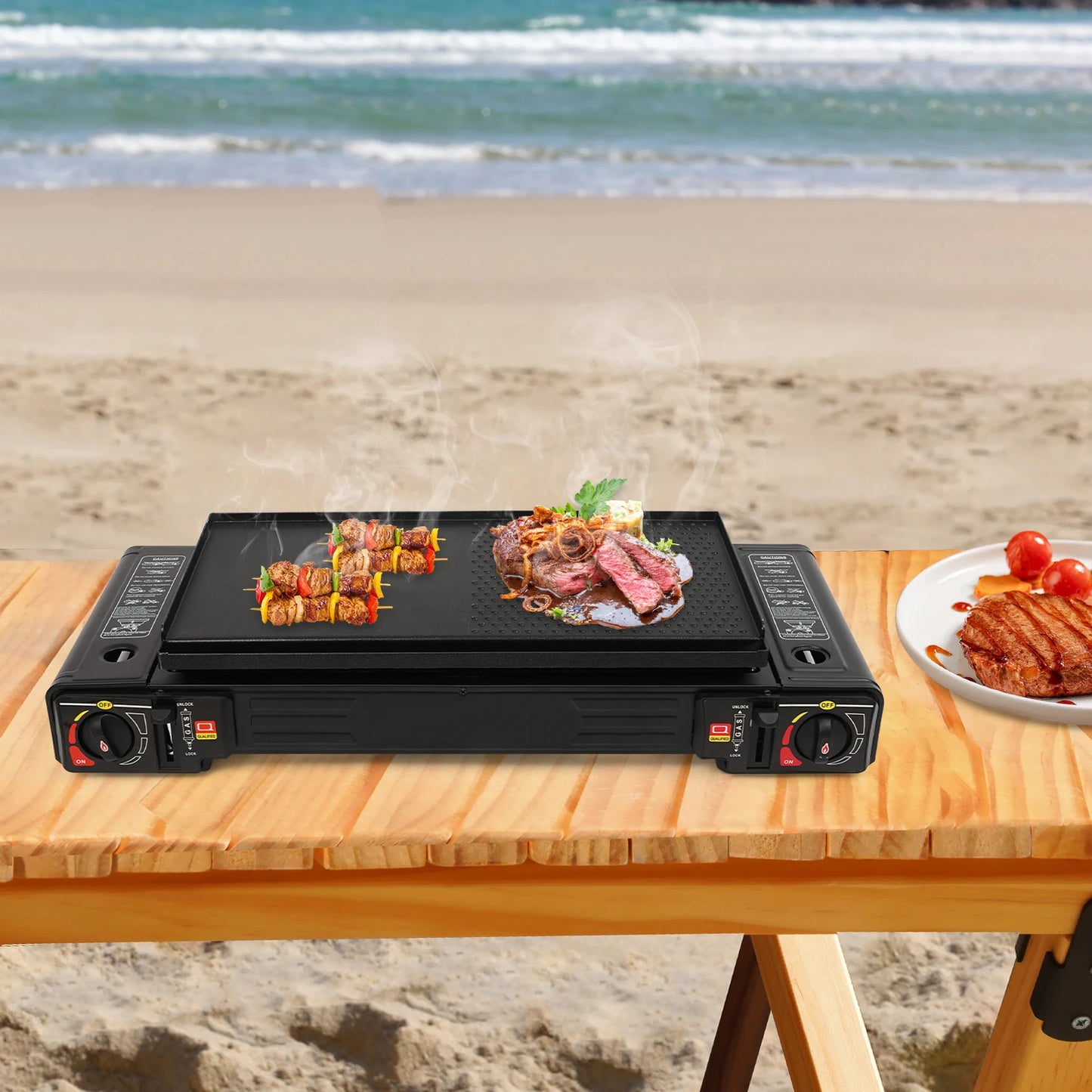 Portable Camping Stove 2500W Two Burner With Grill Tray Case
