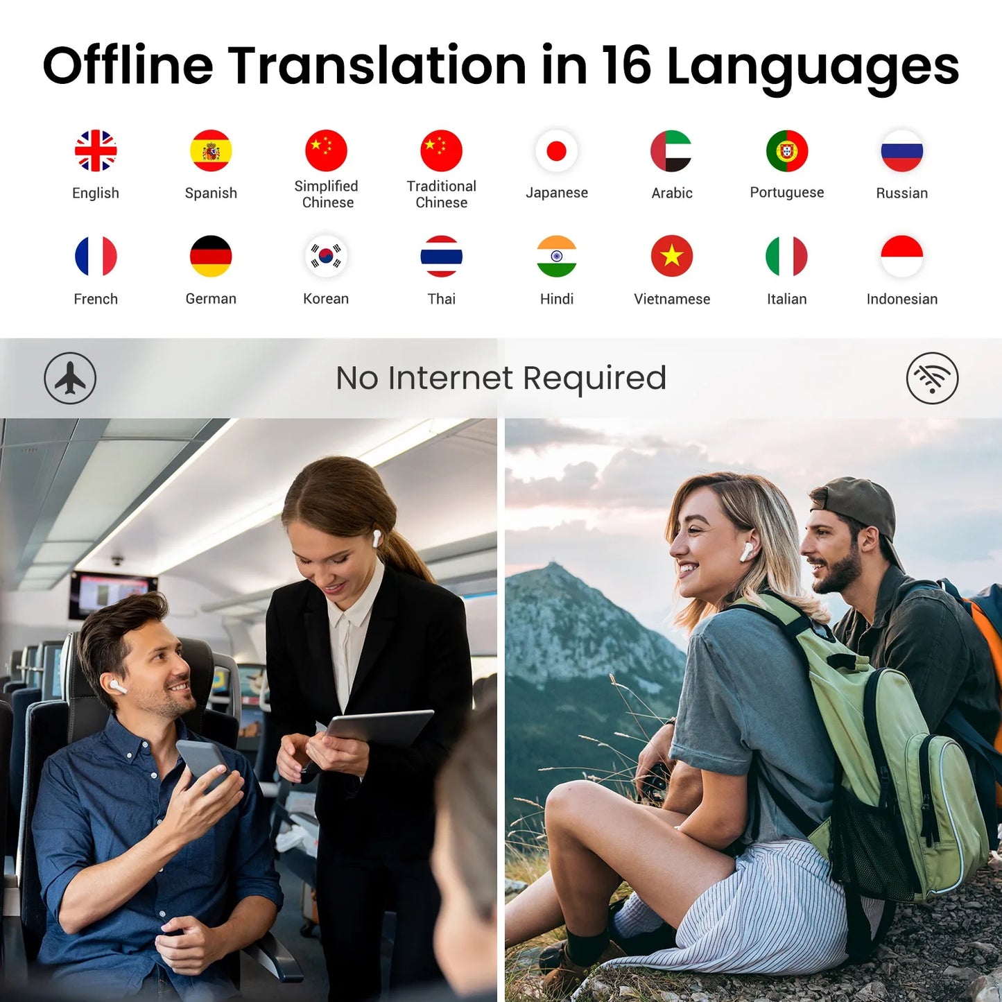Wooask A8 Translator Earbuds With AI Language Translation
