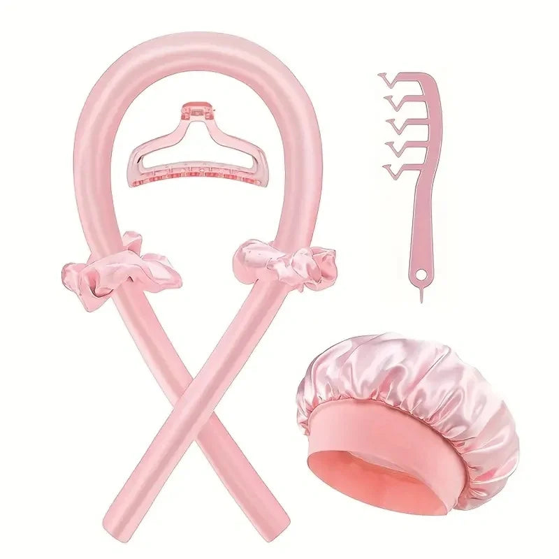 Six-Piece No-Heat Hair Curling Kit With Satin Sleep Cap