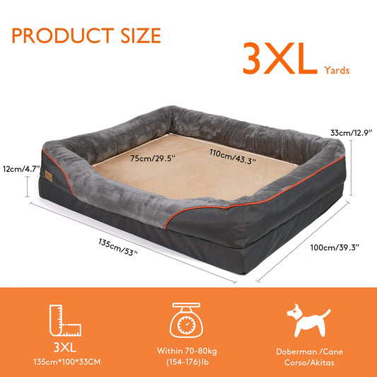 BINGOPAW Jumbo Orthopedic Memory Foam Dog Bed With Bolster Couch