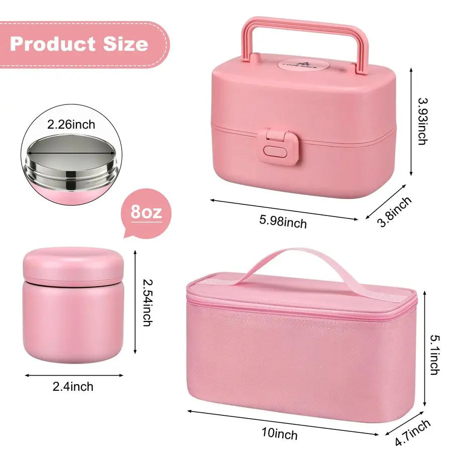 Bento Lunch Box With 8oz Soup Thermo Leakproof Containers