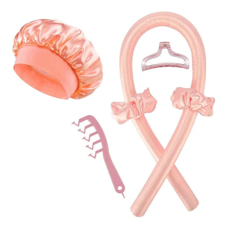 Six-Piece No-Heat Hair Curling Kit With Satin Sleep Cap