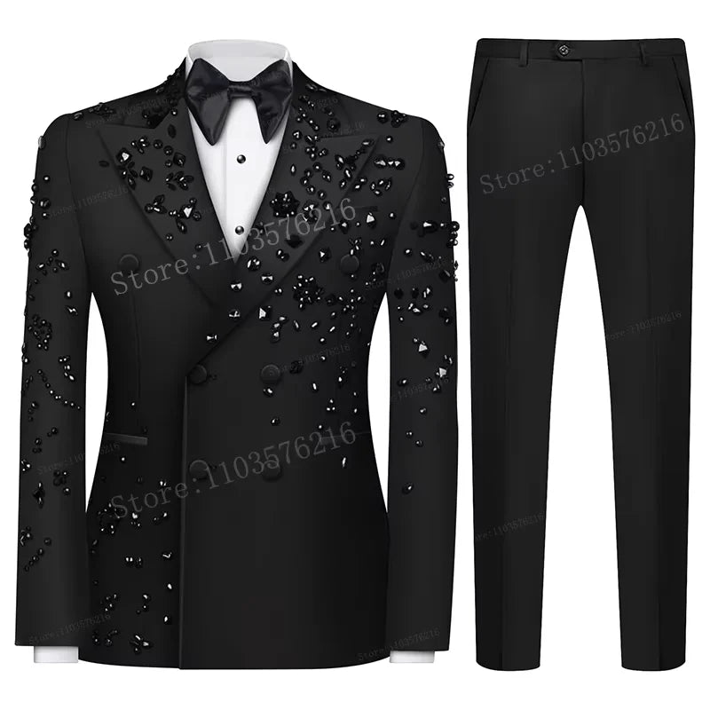 Olibexley Slim Fit Double Breasted 2-Piece Tuxedo For Wedding