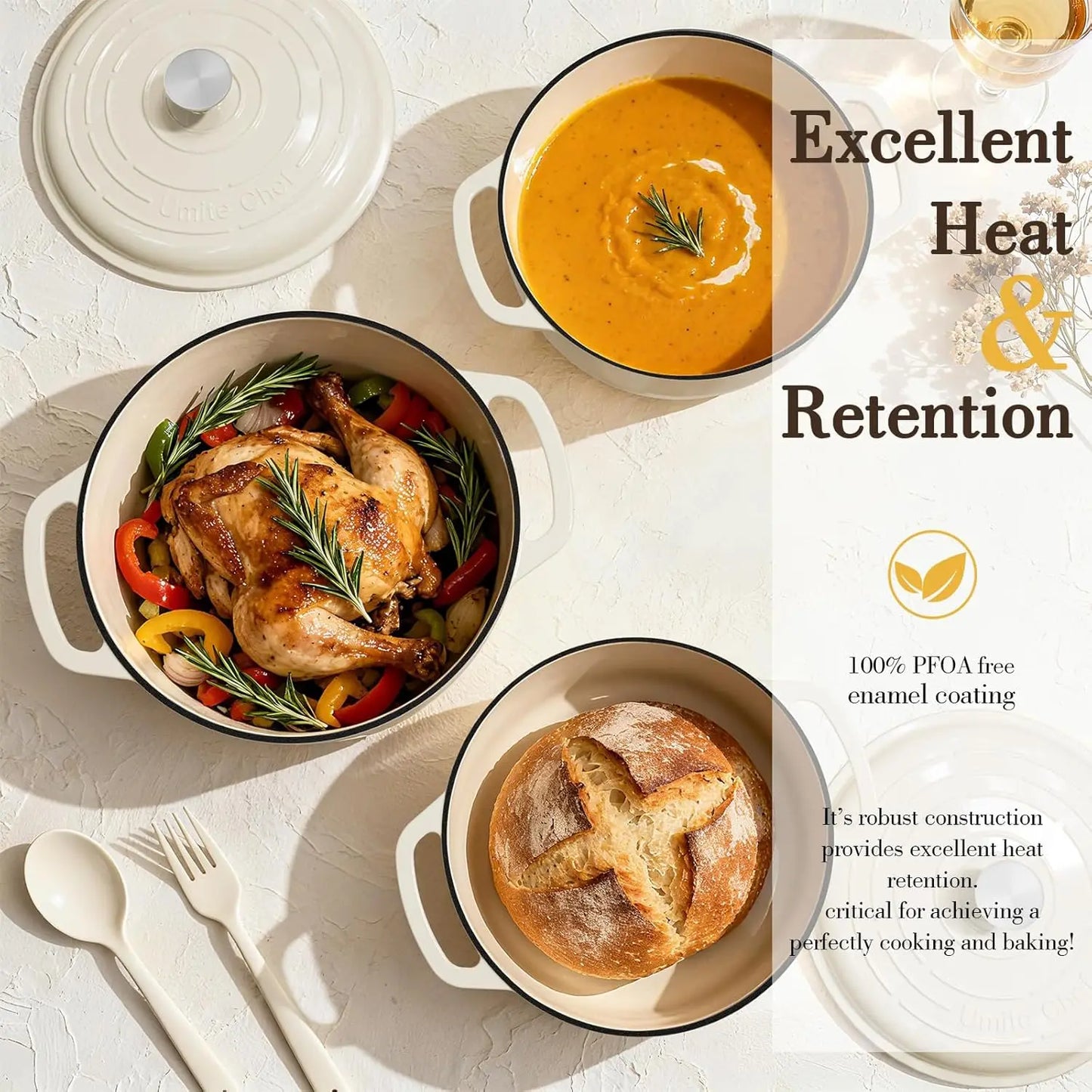Enameled Cast Iron Dutch Oven For Braising And Oven Safe
