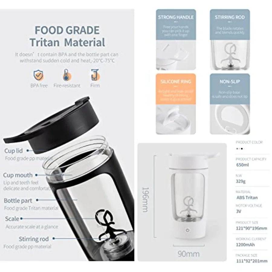 Tritan BPA Free Portable Electric Shaker Bottle With Rechargeable Motor