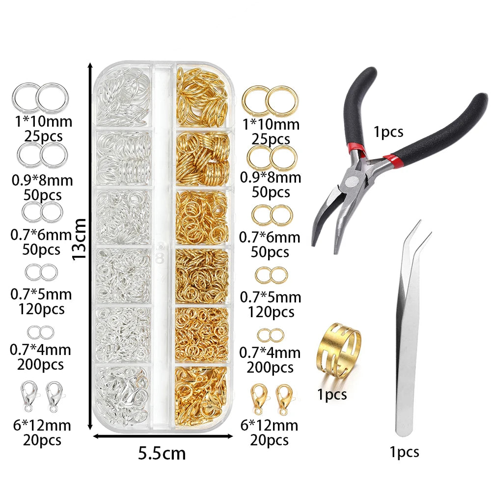 AGCFABS 930Pcs Jewelry Findings Kit With Lobster Clasps Pliers Tweezers