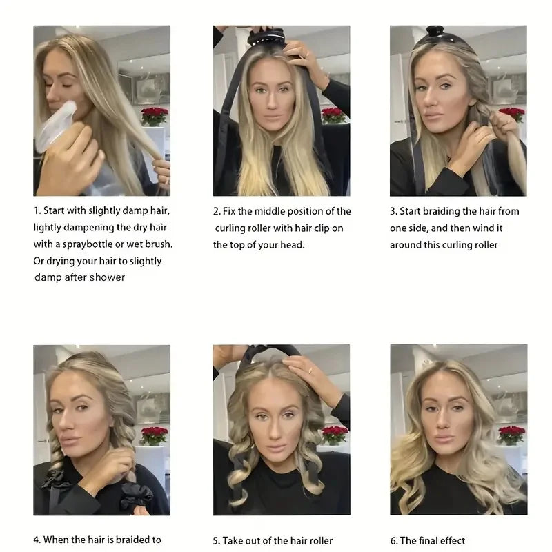 Six-Piece No-Heat Hair Curling Kit With Satin Sleep Cap