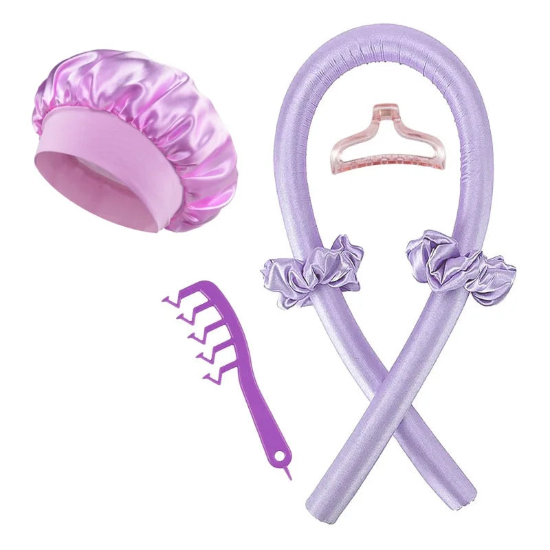 Six-Piece No-Heat Hair Curling Kit With Satin Sleep Cap
