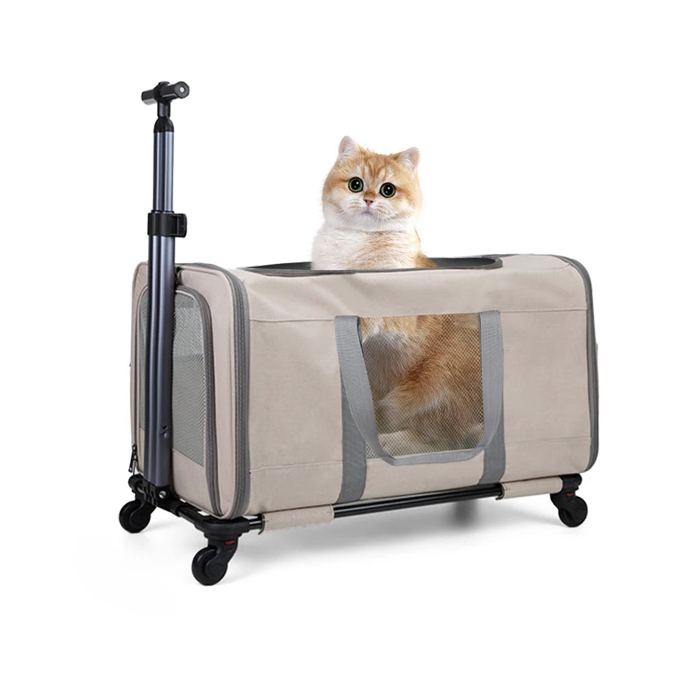 Cat Trolley Carrier With Wheels For Two Cats For Travel