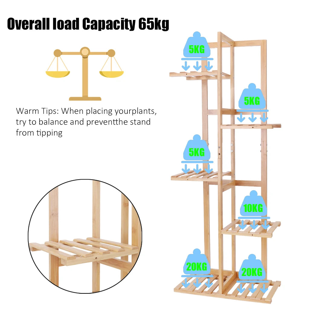 6-Tier Bamboo Plant Stand Rack for Indoor Outdoor Display
