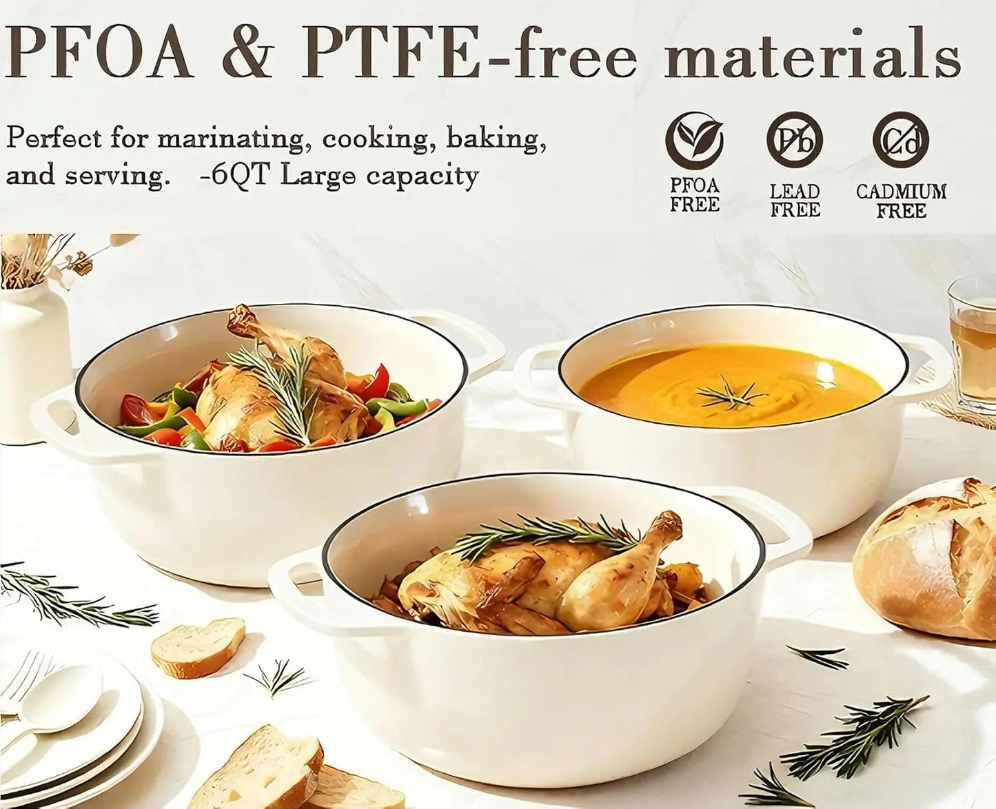 Enameled Cast Iron Dutch Oven For Braising And Oven Safe