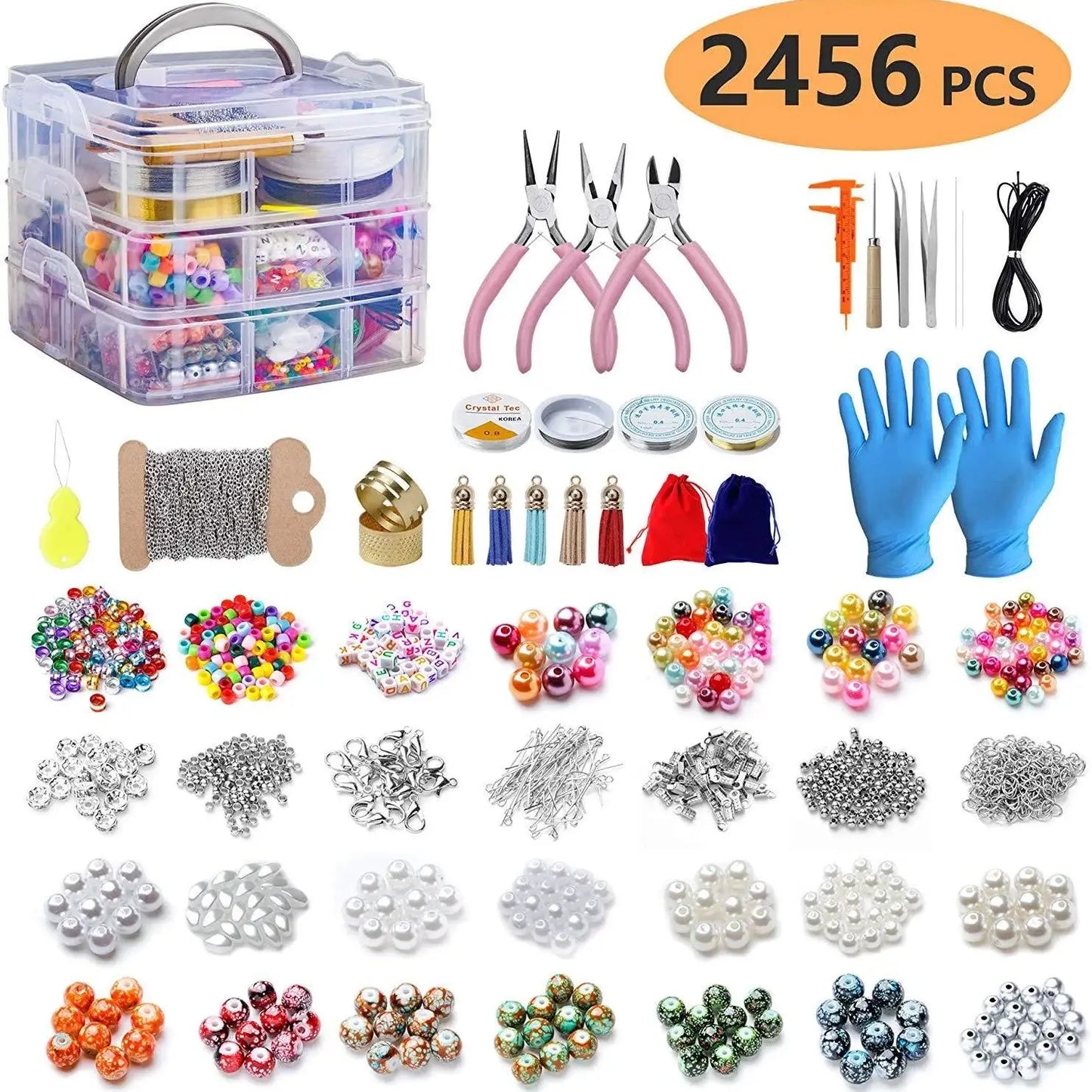 2456-Piece Deluxe Diy Bead Jewelry Making Kit With Beads And Findings