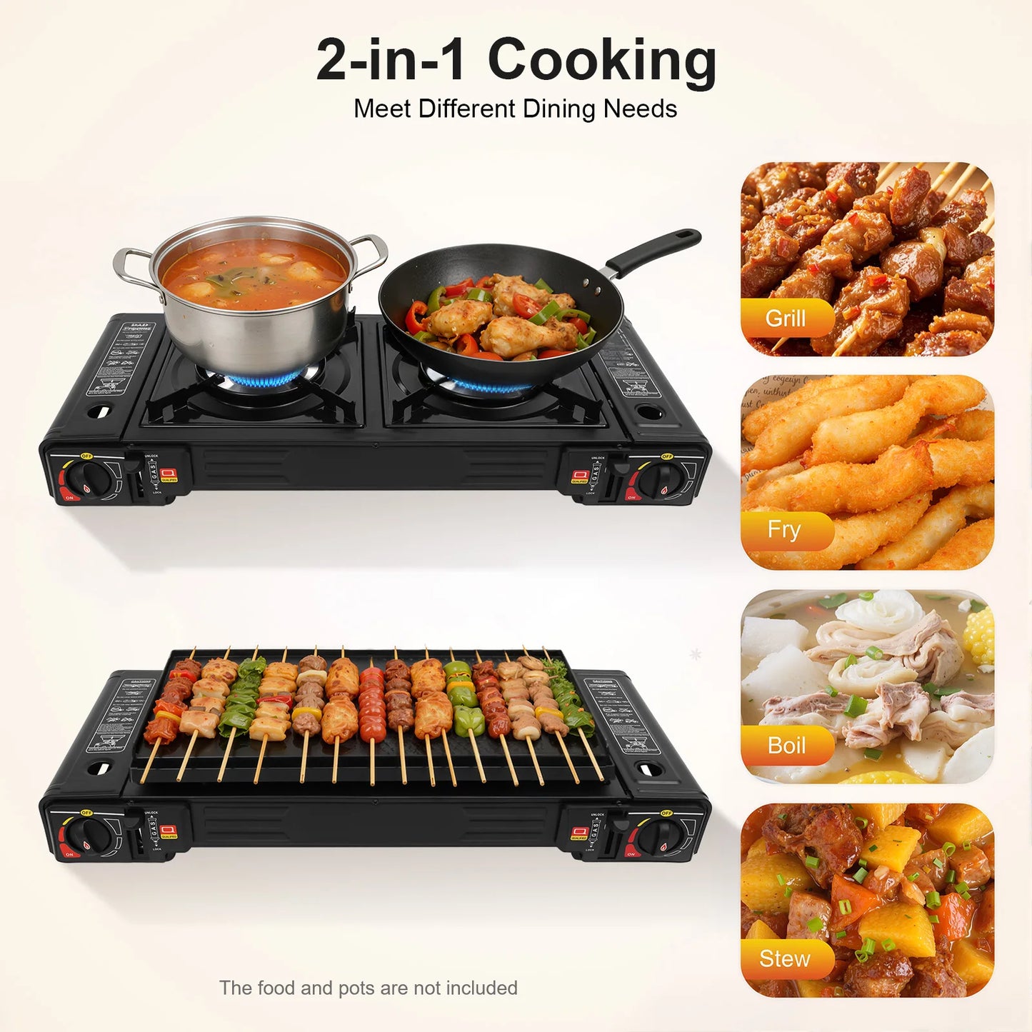 Portable Camping Stove 2500W Two Burner With Grill Tray Case