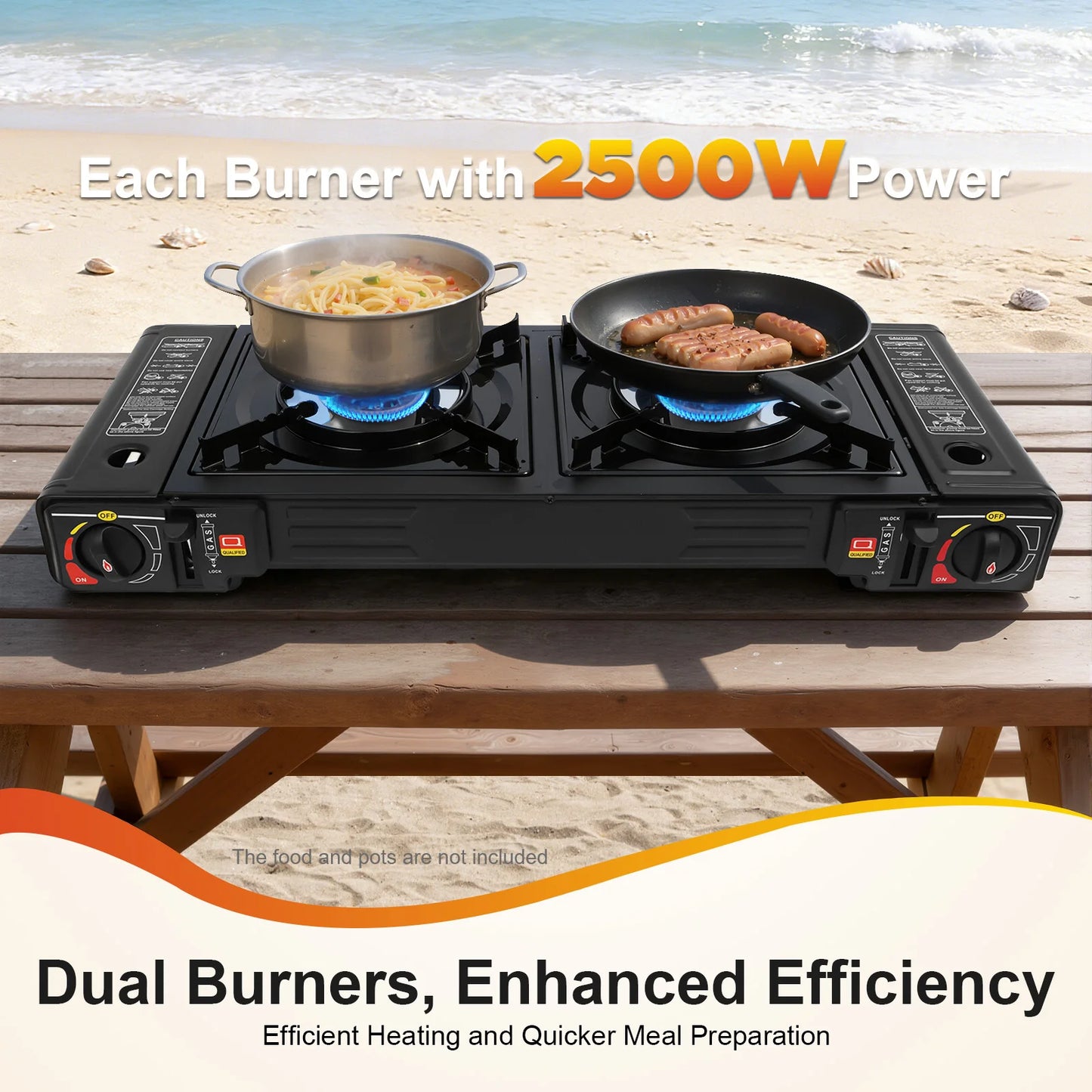Portable Camping Stove 2500W Two Burner With Grill Tray Case