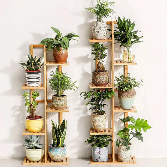 6-Tier Bamboo Plant Stand Rack for Indoor Outdoor Display