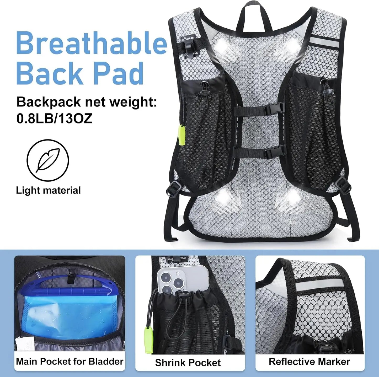 Lightweight Hydration Backpack With 2L Leakproof Water Bladder