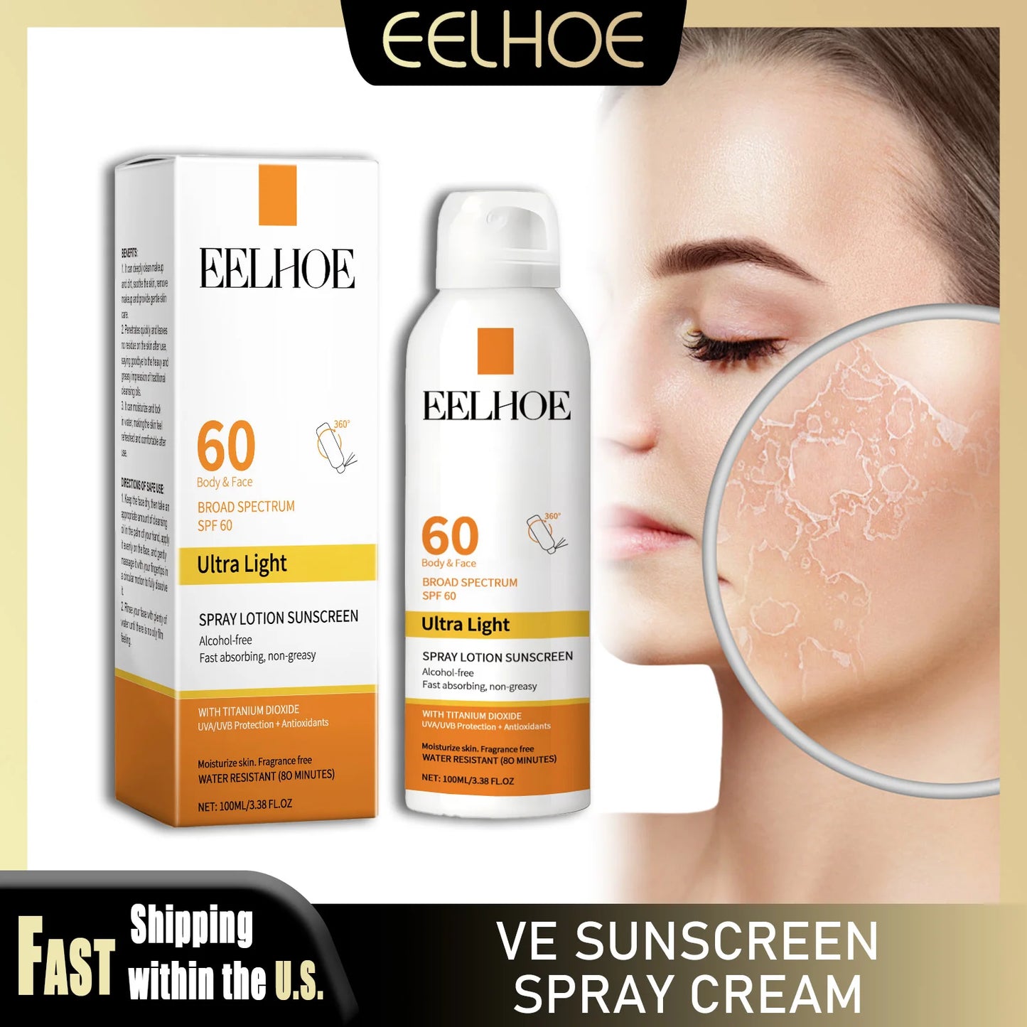 Eelhoe Vitamin E Sunscreen Spray Long Lasting Moisturizing Anti UV
