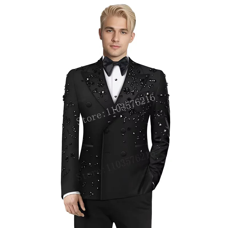 Olibexley Slim Fit Double Breasted 2-Piece Tuxedo For Wedding