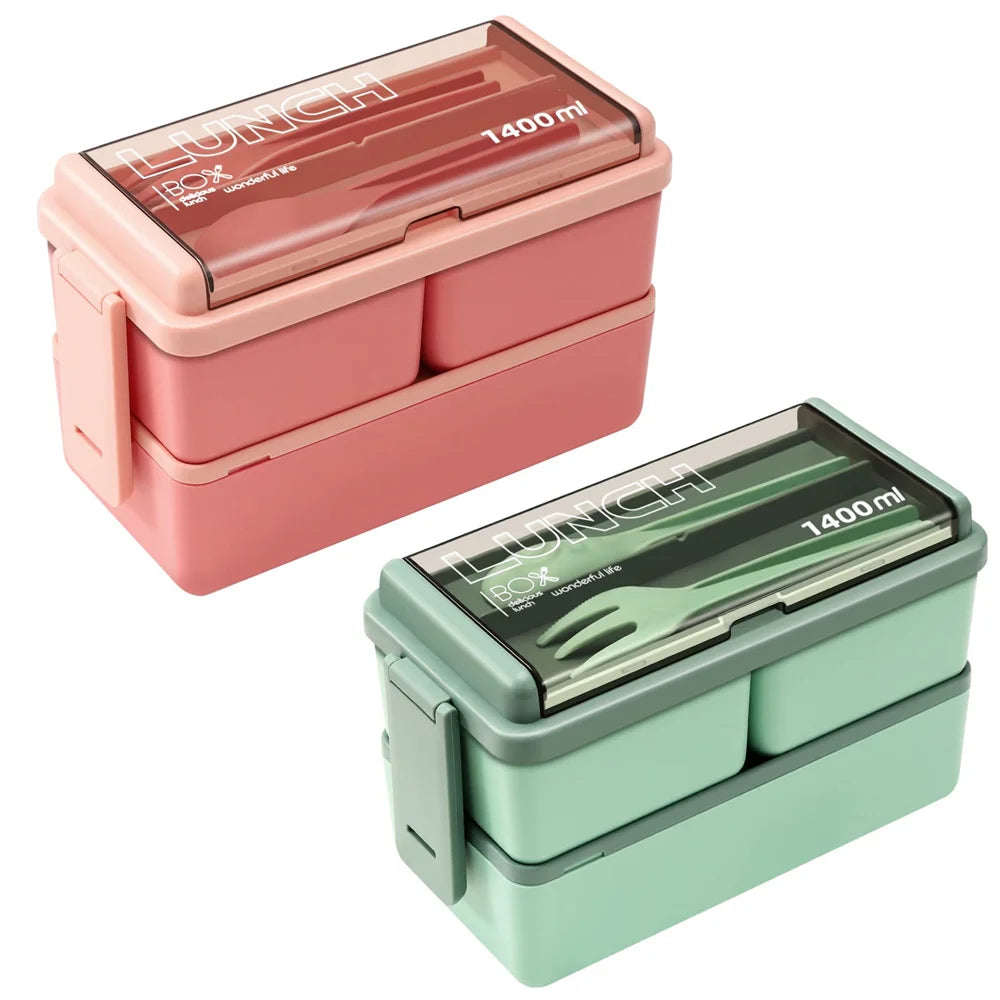 Double Layer Kids Lunch Box With Fork And Spoon Microwave