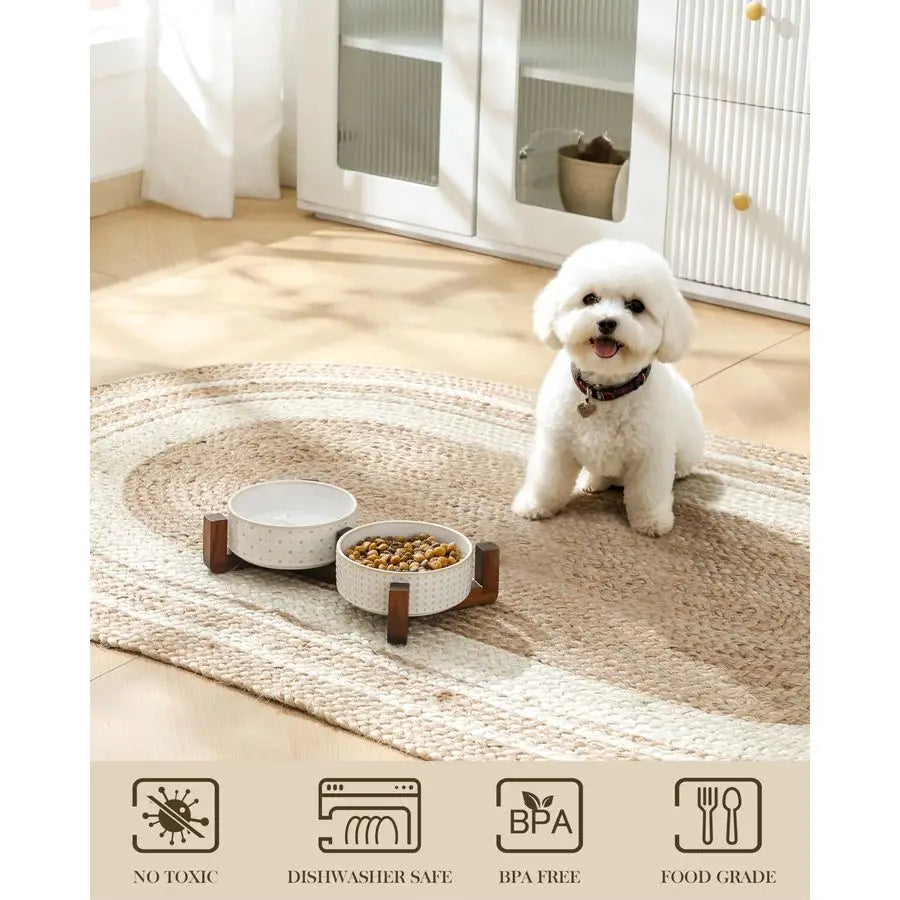 Durable Walnut Wood Dog Bowl Set With Dual Bowls On Stand