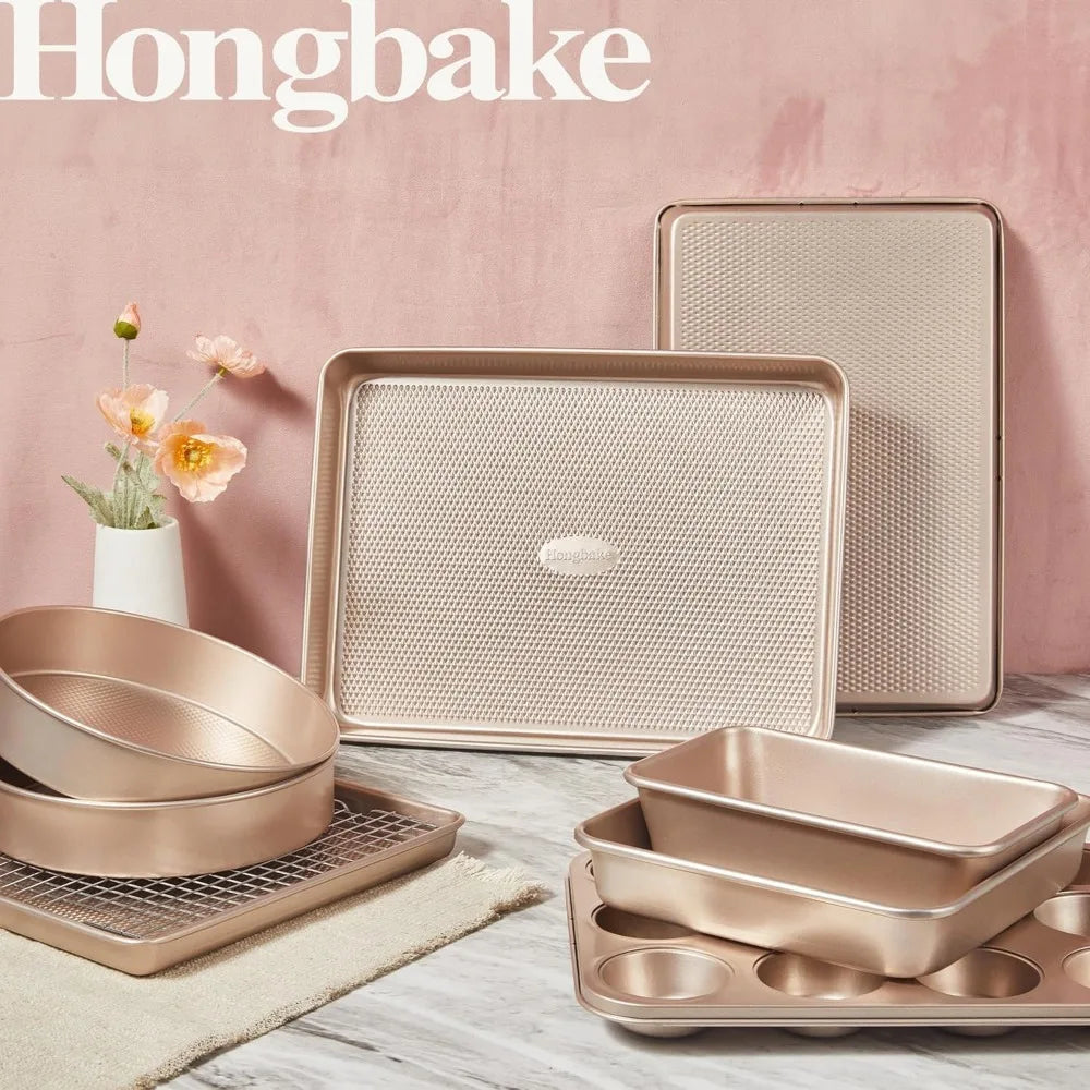 9 Piece Nonstick Bakeware Set With Diamond Texture Oven Safe