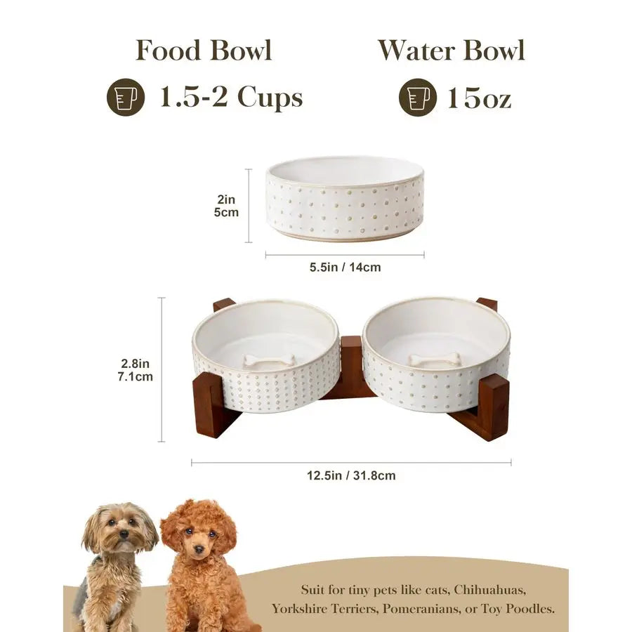Durable Walnut Wood Dog Bowl Set With Dual Bowls On Stand